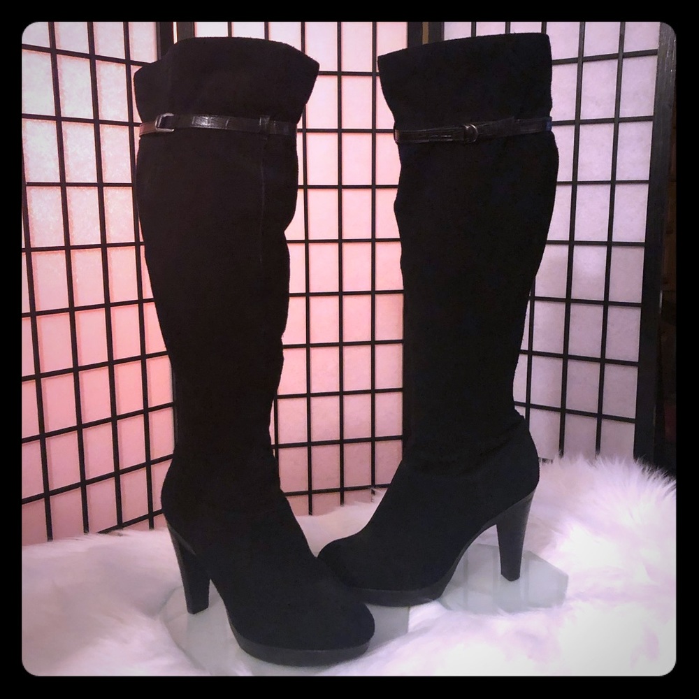 Nine & Co Black suede leather over the knee boots